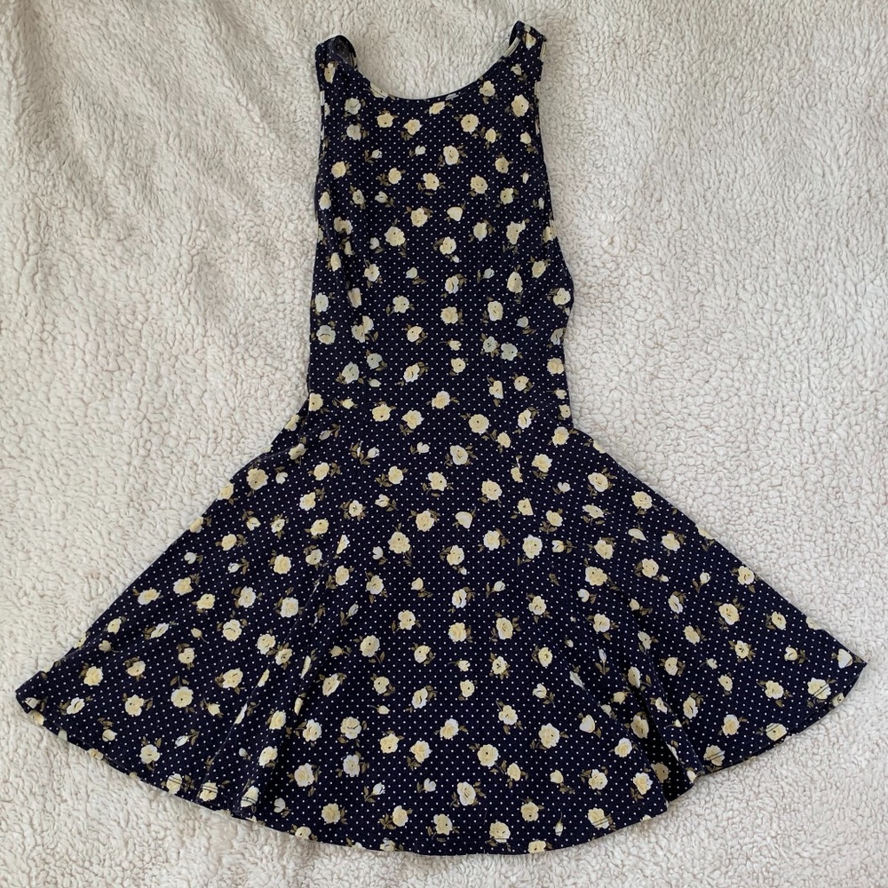 Ecote Backless Floral Dress - Blue and Yellow